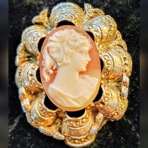 Elegant Gold Cameo Brooch Vintage